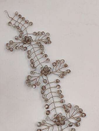 Boncuklu, Çiçekli Kristal Gelin Tacı Saç Ve Türban Aksesuarı