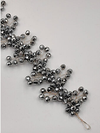 Boncuklu, Çiçekli Kristal Gelin Tacı Saç Ve Türban Aksesuarı