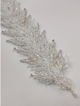 Boncuklu, Çiçekli Kristal Gelin Tacı Saç Ve Türban Aksesuarı