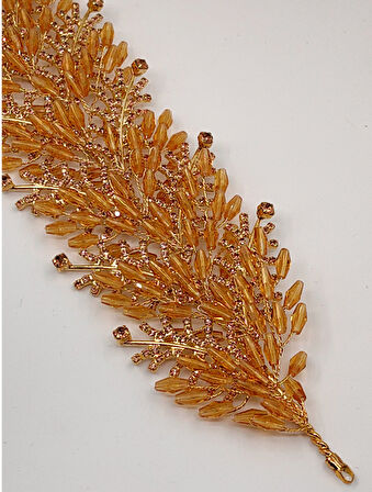 Boncuklu, Çiçekli Kristal Gelin Tacı Saç Ve Türban Aksesuarı