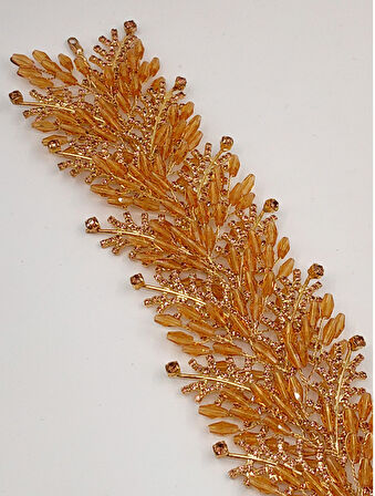 Boncuklu, Çiçekli Kristal Gelin Tacı Saç Ve Türban Aksesuarı