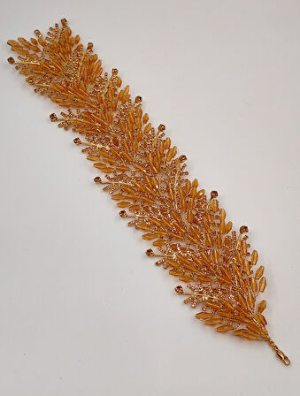 Boncuklu, Çiçekli Kristal Gelin Tacı Saç Ve Türban Aksesuarı