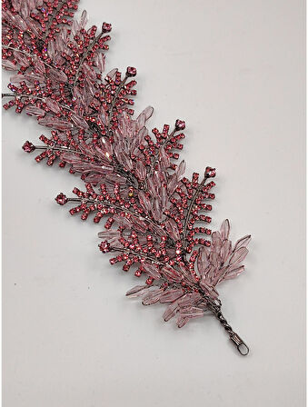 Boncuklu, Çiçekli Kristal Gelin Tacı Saç Ve Türban Aksesuarı