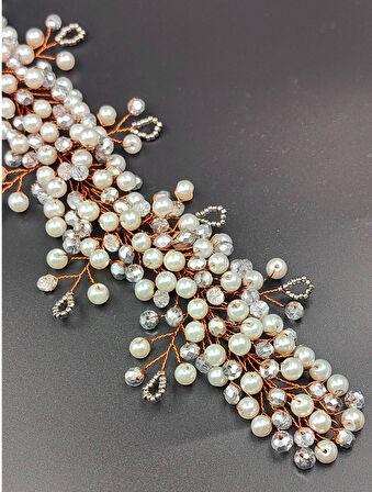 Boncuklu, Çiçekli Kristal Gelin Tacı Saç Ve Türban Aksesuarı