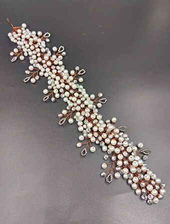 Boncuklu, Çiçekli Kristal Gelin Tacı Saç Ve Türban Aksesuarı