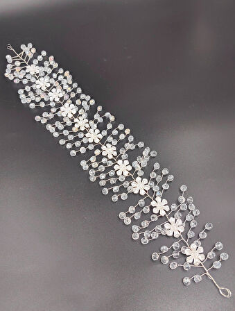 Boncuklu, Çiçekli Kristal Gelin Tacı Saç Ve Türban Aksesuarı