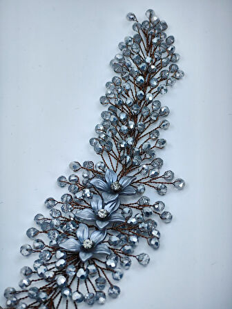 Boncuklu, Çiçekli Kristal Gelin Tacı Saç Ve Türban Aksesuarı