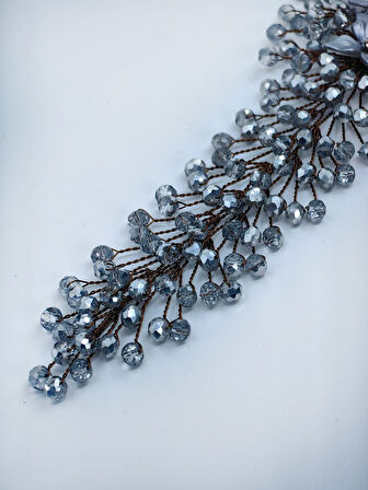 Boncuklu, Çiçekli Kristal Gelin Tacı Saç Ve Türban Aksesuarı