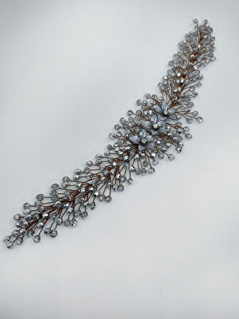 Boncuklu, Çiçekli Kristal Gelin Tacı Saç Ve Türban Aksesuarı