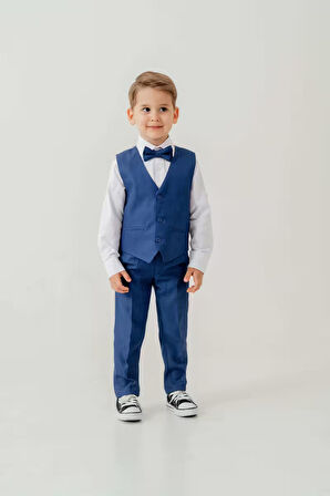 Mini Gentleman Erkek Çocuk Takım Elbise - 5 Parça (Ceket, Yelek, Gömlek, Pantolon, Papyon)