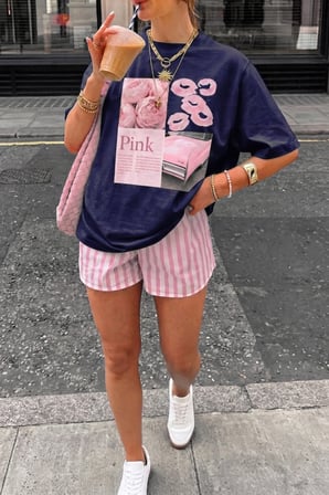 Vintage Retro Pembe Pink Baskılı Tasarım Tshirt