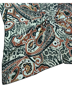 Emilya Fres Krep Leopar Desenli Eşarp 90x90 cm