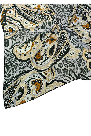 Emilya Fres Krep Leopar Desenli Eşarp 90x90 cm