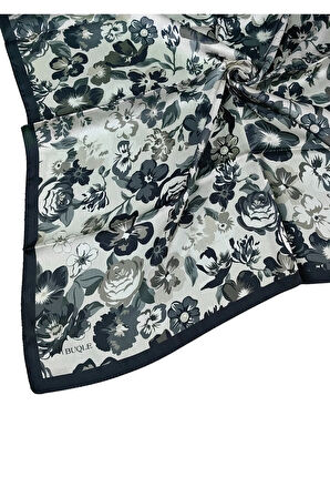 Buqle Jan Jan Çiçek Desenli Saten Eşarp - 100x100 cm