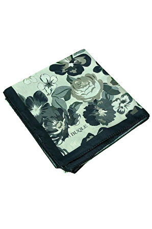 Buqle Jan Jan Çiçek Desenli Saten Eşarp - 100x100 cm