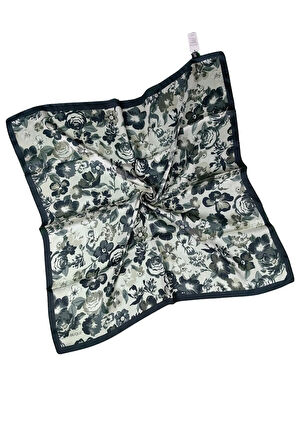 Buqle Jan Jan Çiçek Desenli Saten Eşarp - 100x100 cm