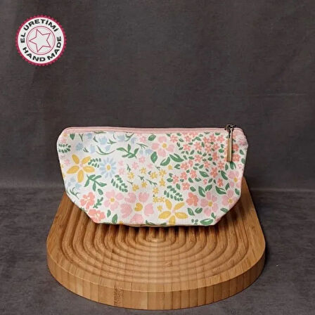 Uretti - Gamze 9546 - 8186 El Yapımı Keten Makyaj Çantası - Pembe