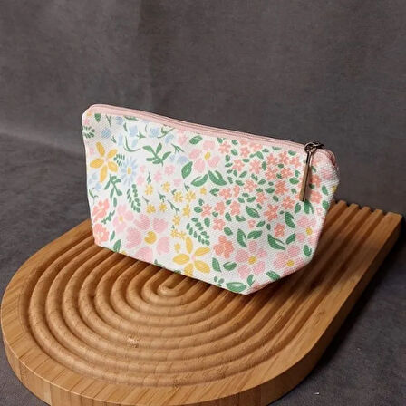Uretti - Gamze 9546 - 8186 El Yapımı Keten Makyaj Çantası - Pembe