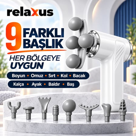 Şarjlı Masaj Tabancası 9 Başlıklı Kablosuz Derin Doku Kas Gevşetici Titreşimli Tüm Vücut Masaj Aleti