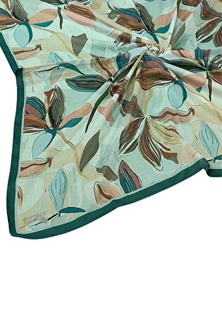 Ebruli Soft Pamuklu Çiçek Desenli Eşarp - 95x95 cm