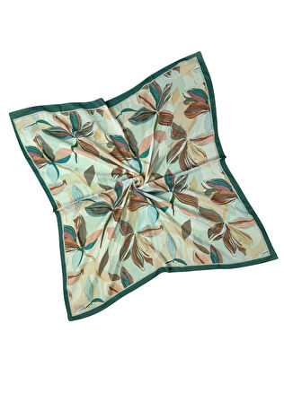 Ebruli Soft Pamuklu Çiçek Desenli Eşarp - 95x95 cm