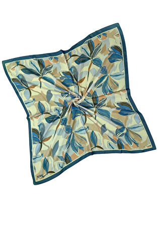 Ebruli Soft Pamuklu Çiçek Desenli Eşarp - 95x95 cm