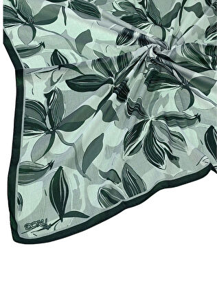 Ebruli Soft Pamuklu Çiçek Desenli Eşarp - 95x95 cm