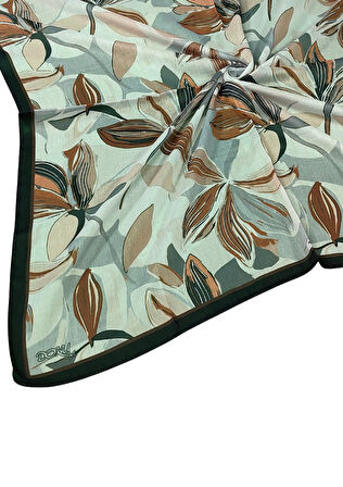 Ebruli Soft Pamuklu Çiçek Desenli Eşarp - 95x95 cm