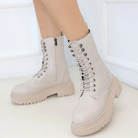 BİÇOMİ Caxa Bej Cilt Bağcıklı Bot