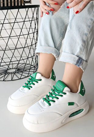 BİÇOMİ Chris Beyaz Cilt Yeşil Detaylı Bağcıklı Spor Ayakkabı