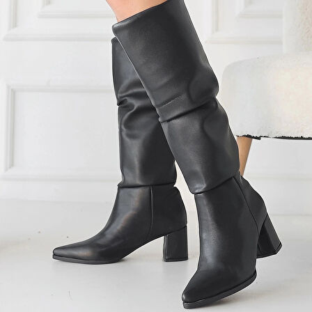 BİÇOMİ Pitay Siyah Cilt Topuklu Çizme