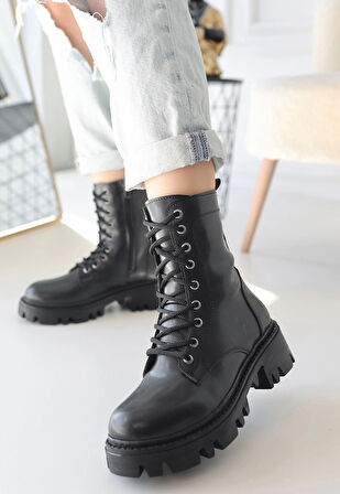 BİÇOMİ Flona Siyah Cilt Bağcıklı Bot