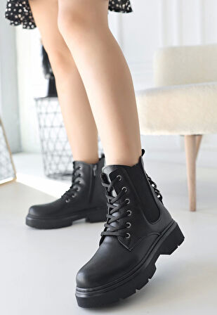 BİÇOMİ Harte Siyah Cilt Bağcıklı Bot