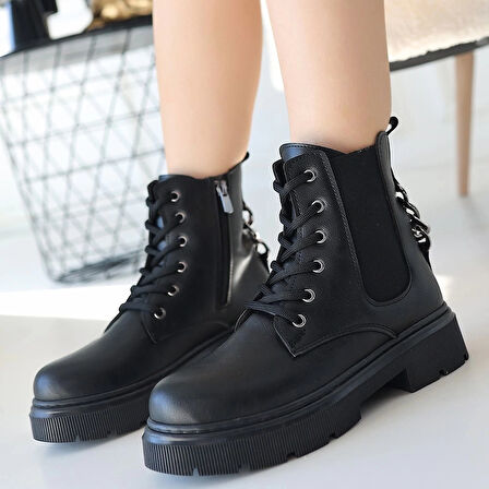 BİÇOMİ Harte Siyah Cilt Bağcıklı Bot