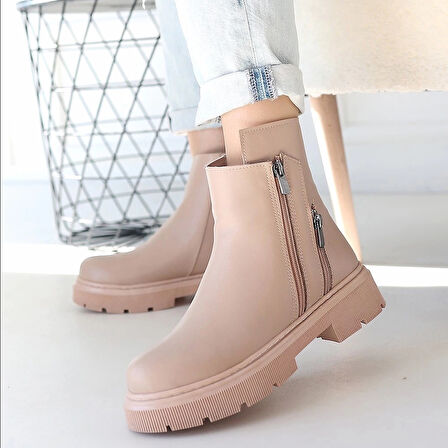 BİÇOMİ Menta Nude Cilt Fermuar Aksesuarlı Bot