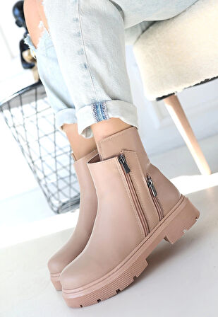 BİÇOMİ Menta Nude Cilt Fermuar Aksesuarlı Bot