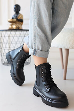 BİÇOMİ Daum Siyah Cilt Bağcıklı Bot