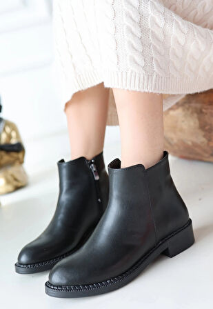BİÇOMİ Moed Siyah Cilt Topuklu Bot