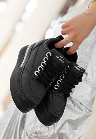 BİÇOMİ Lulu Siyah Cilt Bağcıklı Spor Ayakkabı