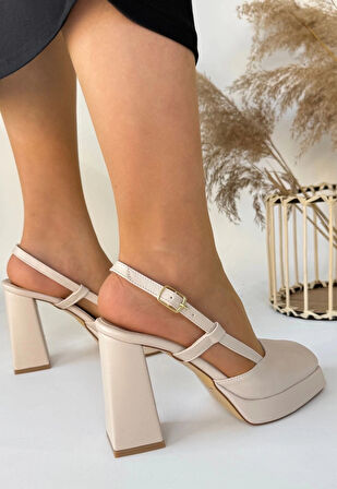 BİÇOMİ Mety Bej Cilt Topuklu Ayakkabı