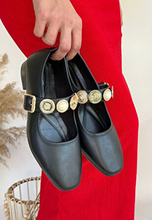 BİÇOMİ Koope Siyah Cilt Babet Ayakkabı