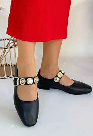 BİÇOMİ Koope Siyah Cilt Babet Ayakkabı