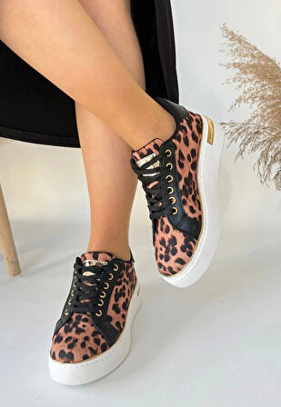 BİÇOMİ Kity Leopar Saten Bağcıklı Spor Ayakkabı