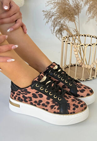 BİÇOMİ Kity Leopar Saten Bağcıklı Spor Ayakkabı