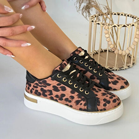 BİÇOMİ Kity Leopar Saten Bağcıklı Spor Ayakkabı