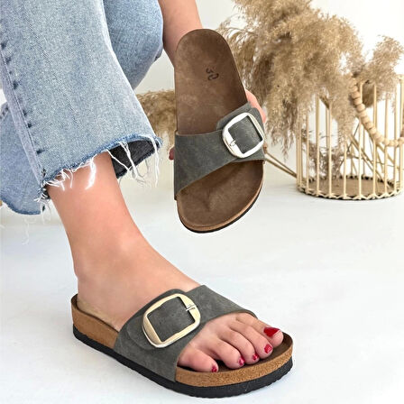 BİÇOMİ Zooy Yeşil Nubuk Terlik