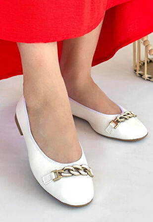 BİÇOMİ Cleo Beyaz Cilt Babet Ayakkabı