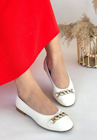 BİÇOMİ Cleo Beyaz Cilt Babet Ayakkabı