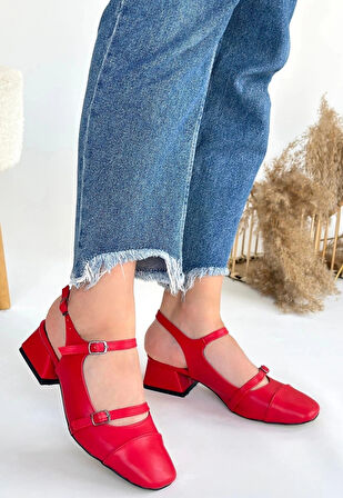 BİÇOMİ Doran Kırmızı Cilt Topuklu Ayakkabı