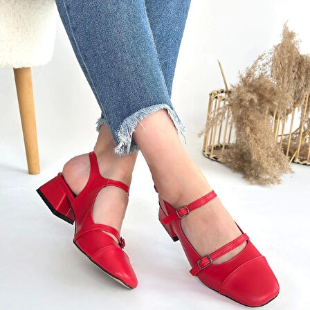 BİÇOMİ Doran Kırmızı Cilt Topuklu Ayakkabı